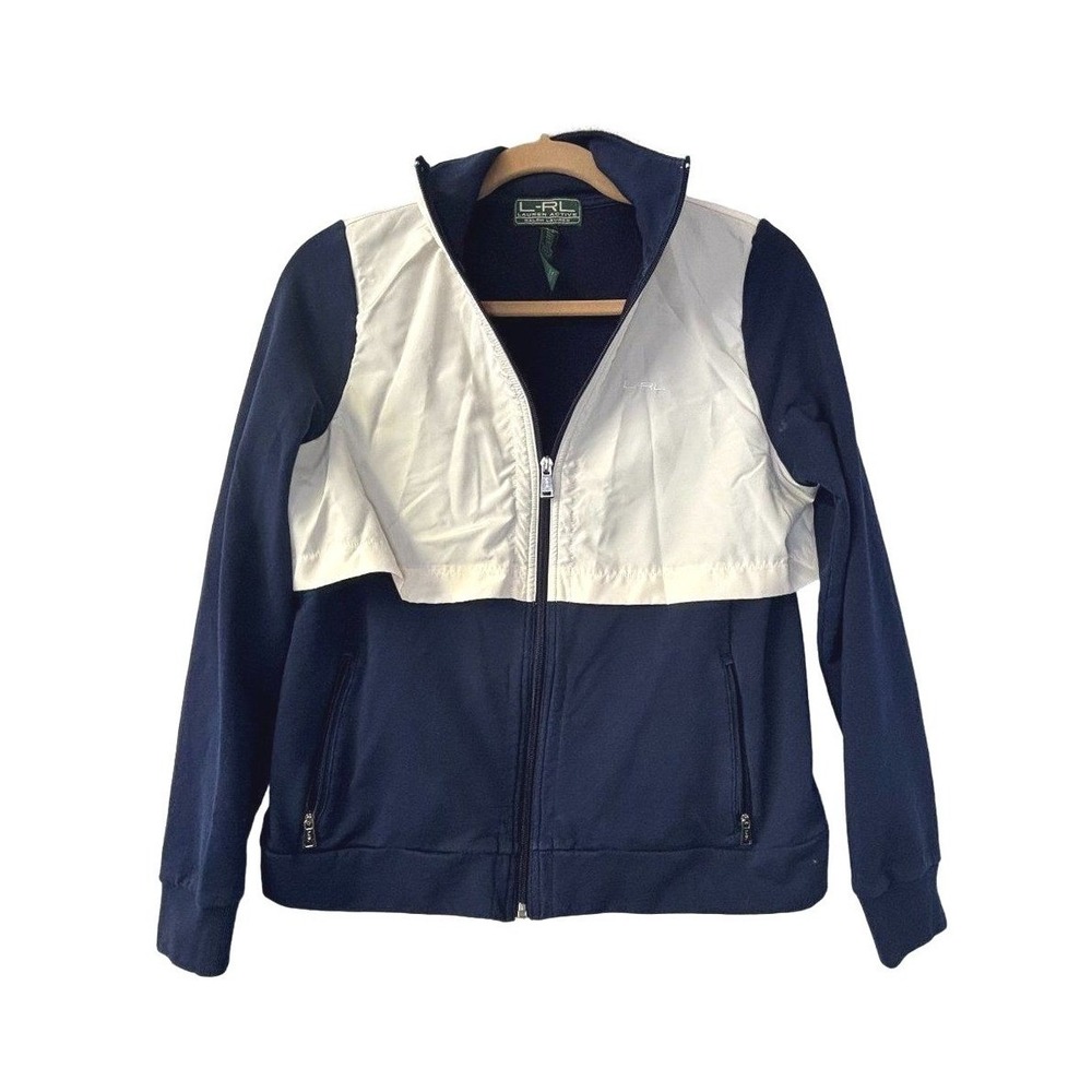 Ralph Lauren Women's‎ Active Sweater Jacket Full Zip Color Block Navy White M